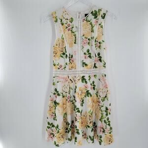 Disney Princess Floral Yellow White Pink Crochet Fit and Flare Dress Size Medium